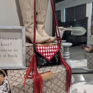 Red and Black Fringe Crossbody Bag